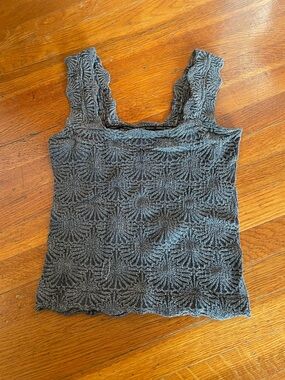 Textured Knit Square-Neck Tank Top - Gray